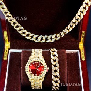 Full iced out Luxury Watch, Bracelet, Necklace
